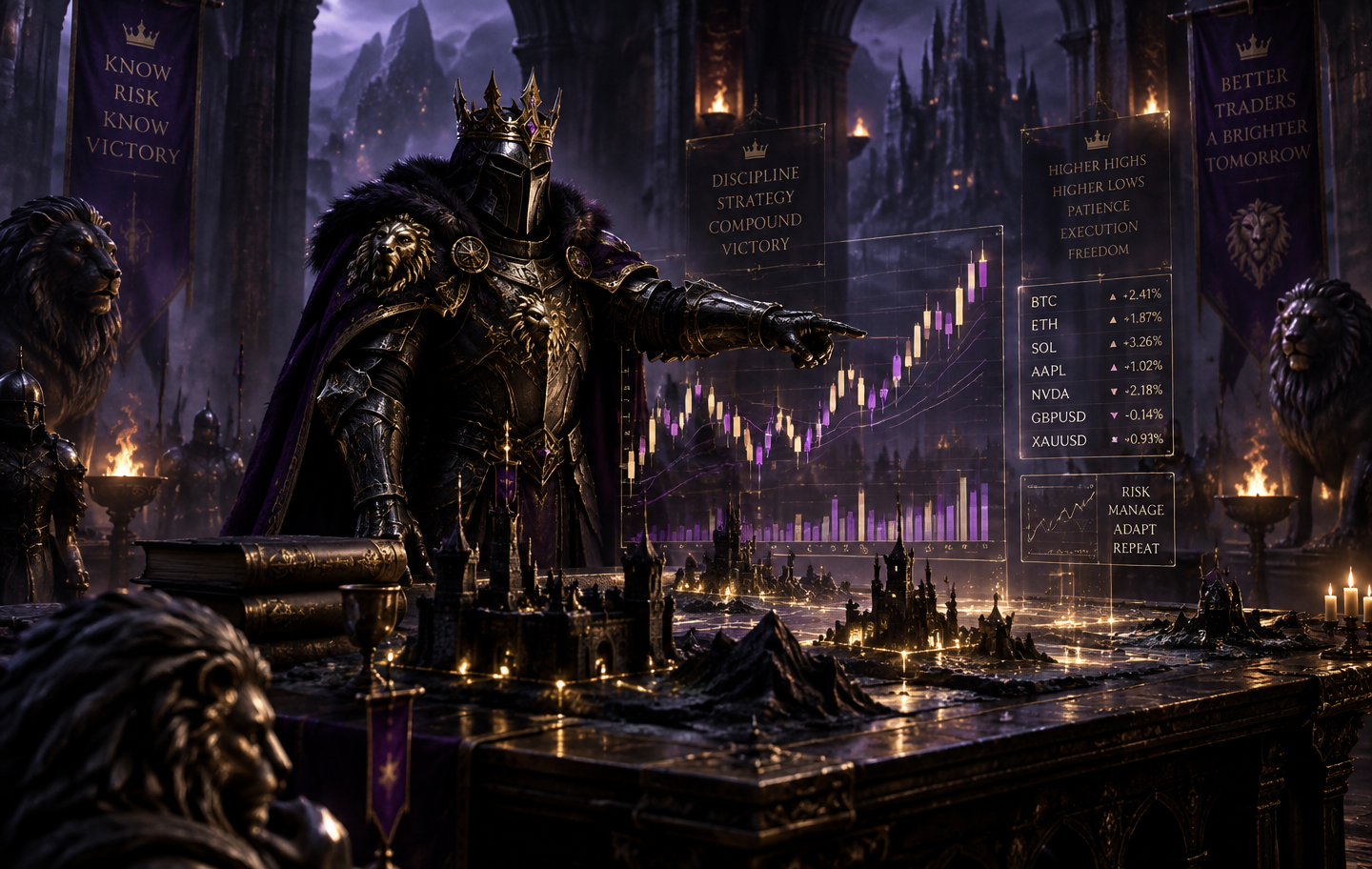The king knight teaching trading strategy at his war table